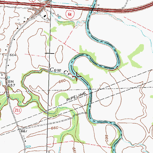 Topographic Map of Cow Creek, KY