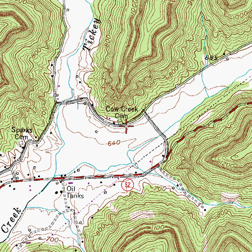 Topographic Map of Cow Creek Cemetery, KY