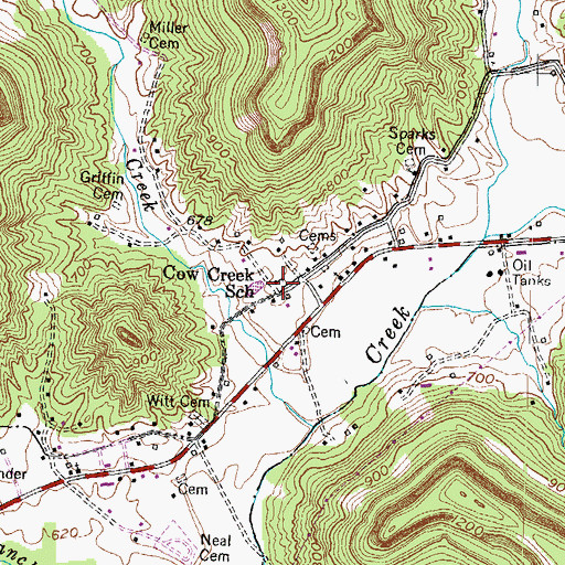 Topographic Map of Cow Creek School, KY