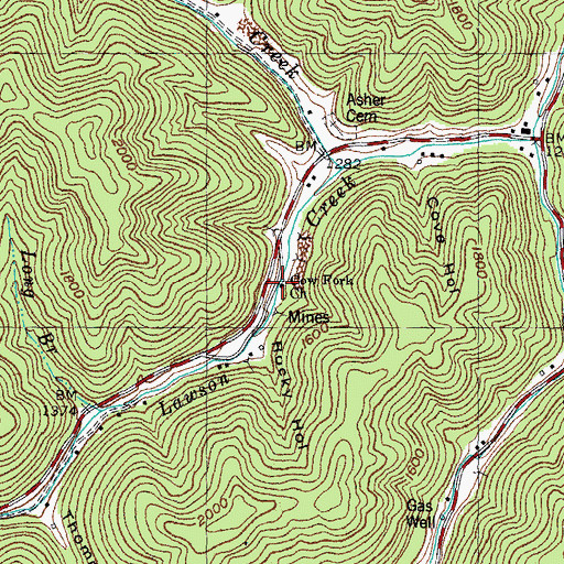 Topographic Map of Cow Fork Church, KY