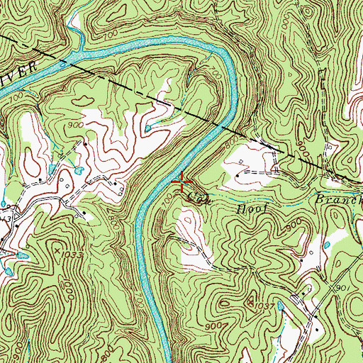 Topographic Map of Cow Hoof Branch, KY