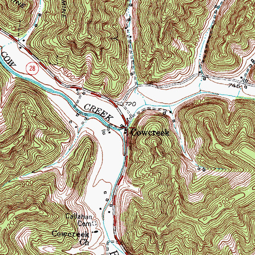 Topographic Map of Cowcreek, KY