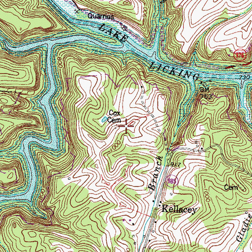 Topographic Map of Cox Cemetery, KY