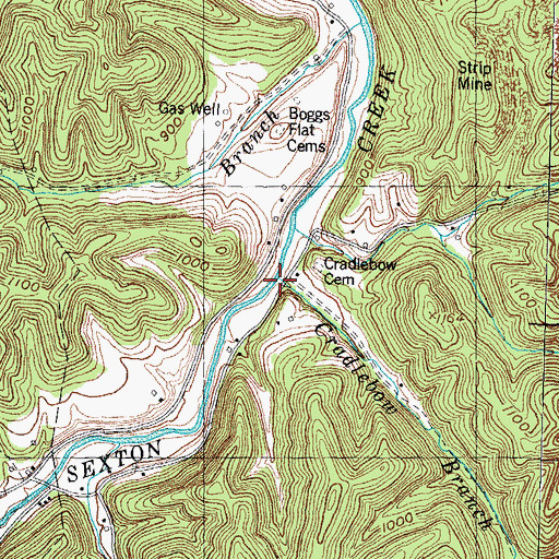 Topographic Map of Cradlebow Branch, KY