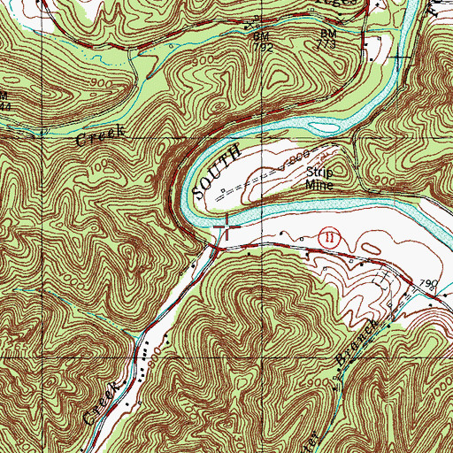 Topographic Map of Crane Creek, KY
