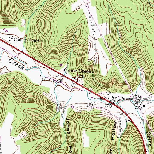 Topographic Map of Crane Creek Church, KY