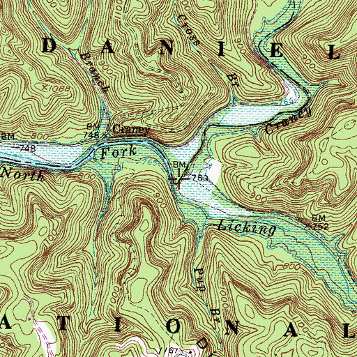 Topographic Map of Craney Creek, KY