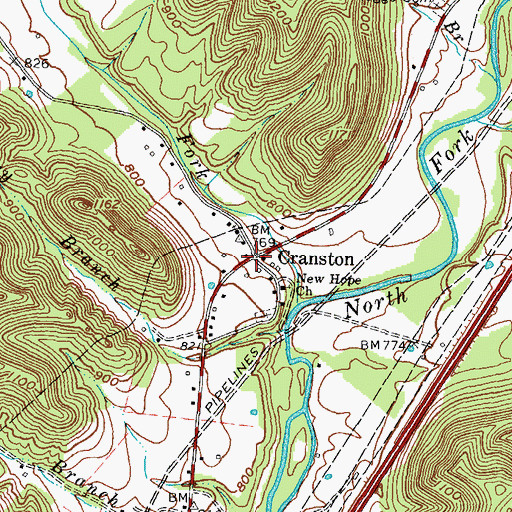 Topographic Map of Cranston, KY