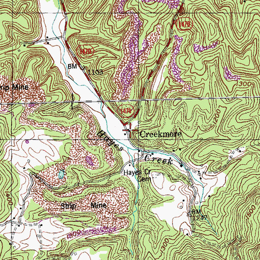 Topographic Map of Creekmore, KY