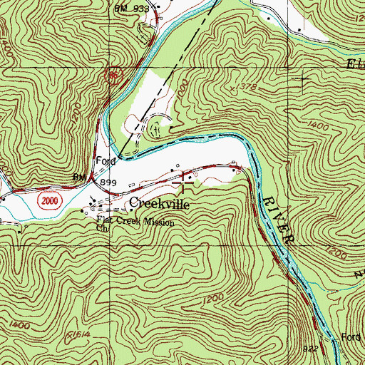 Topographic Map of Creekville, KY