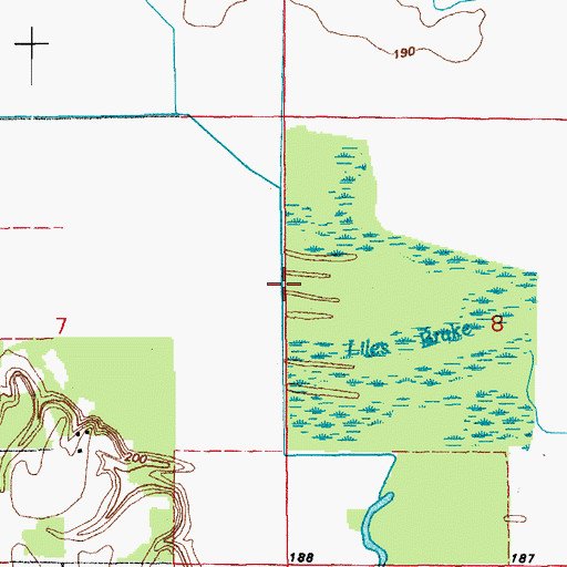 Topographic Map of Liles Brake, AR