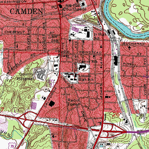 Topographic Map of Lincoln High School, AR