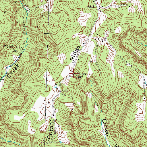 Topographic Map of Crowe Cemetery, KY