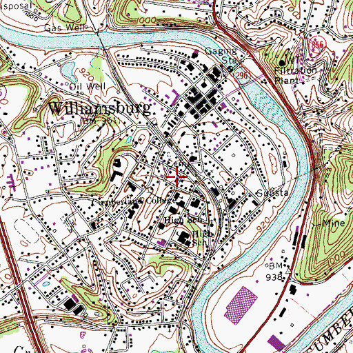 Topographic Map of Cumberland College, KY