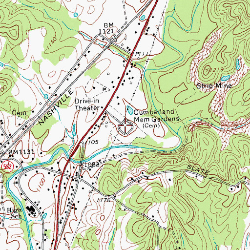 Topographic Map of Cumberland Memorial Gardens, KY