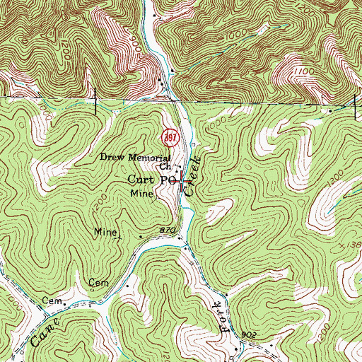 Topographic Map of Curt P O, KY