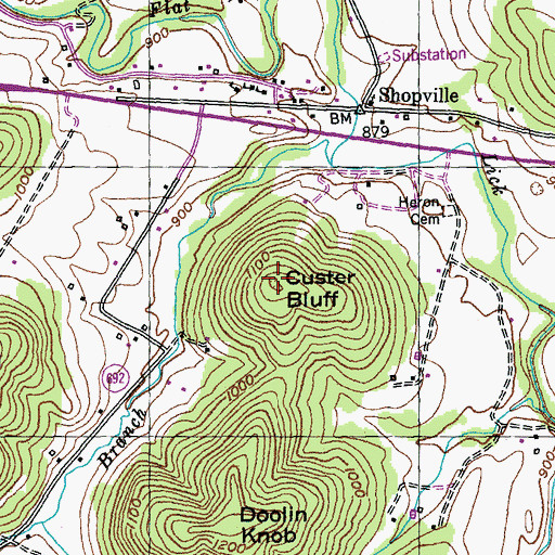 Topographic Map of Custer Bluff, KY