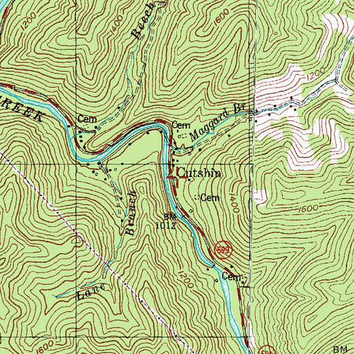 Topographic Map of Cutshin, KY