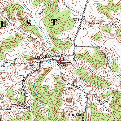 Topographic Map of Dabolt Seven Pines School, KY
