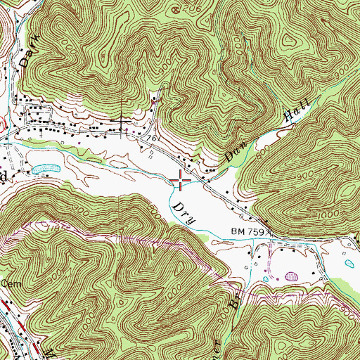 Topographic Map of Dan Hall Branch, KY