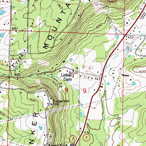 Topographic Map of Linker Cemetery, AR