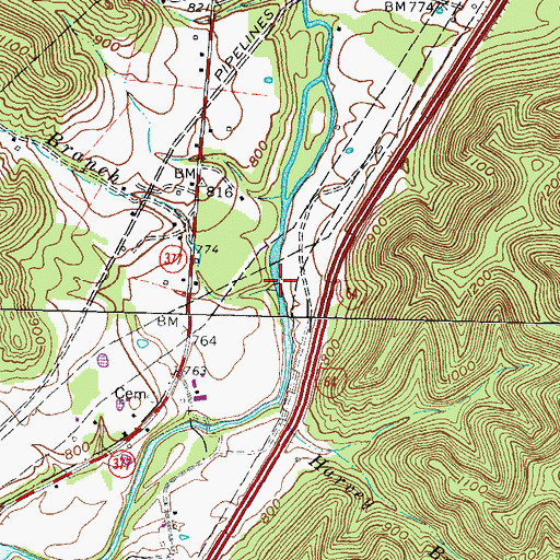 Topographic Map of DeBord Branch, KY
