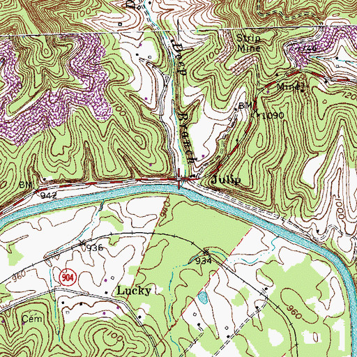 Topographic Map of Deep Branch, KY