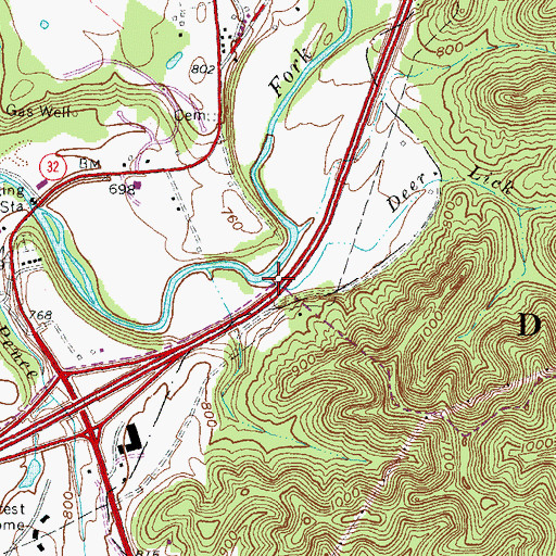 Topographic Map of Deer Lick Branch, KY