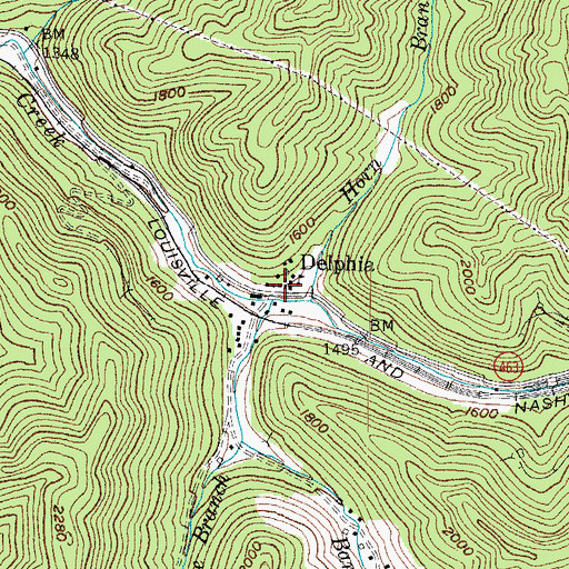 Topographic Map of Delphia, KY