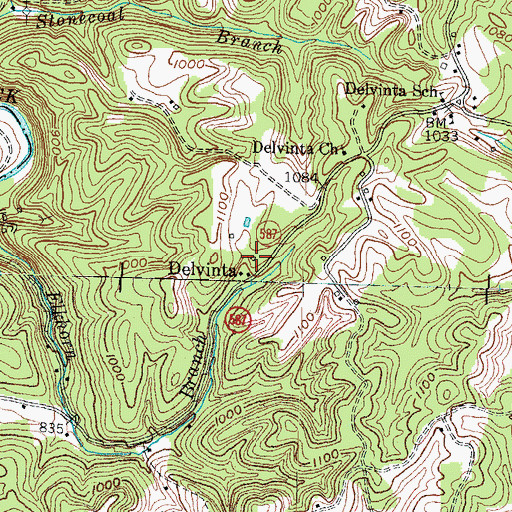 Topographic Map of Delvinta, KY