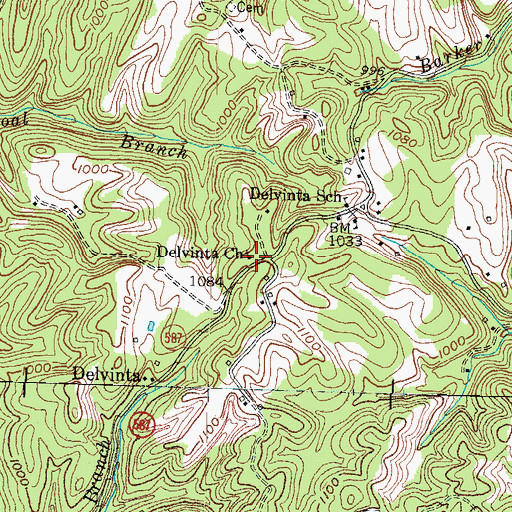 Topographic Map of Delvinta Church, KY