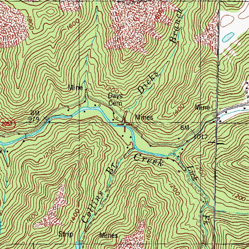 Topographic Map of Dicks Branch, KY