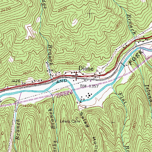 Topographic Map of Dione, KY