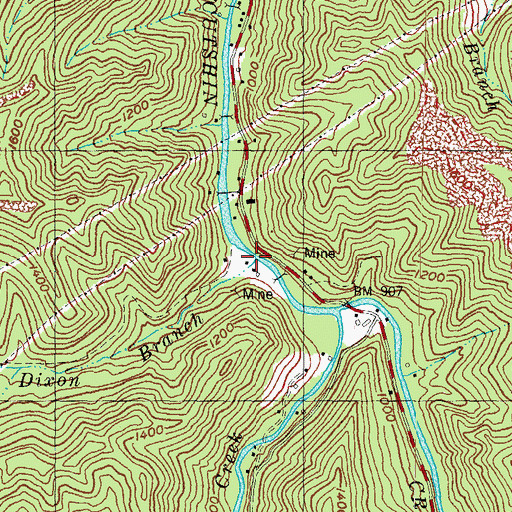 Topographic Map of Dixon Branch, KY