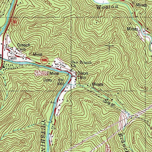 Topographic Map of Dixon Cemetery, KY