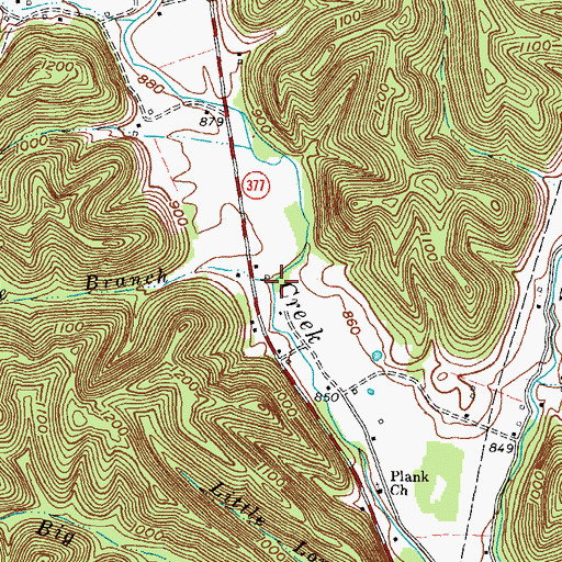 Topographic Map of Doe Branch, KY