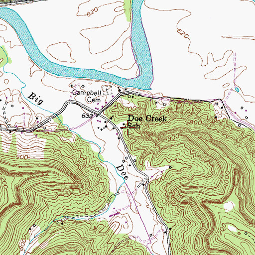 Topographic Map of Doe Creek School, KY