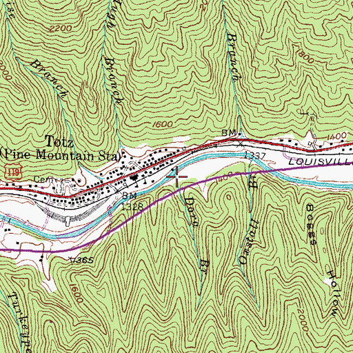 Topographic Map of Dora Branch, KY