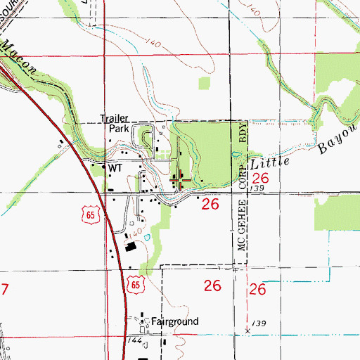 Topographic Map of Little Bayou Macon, AR