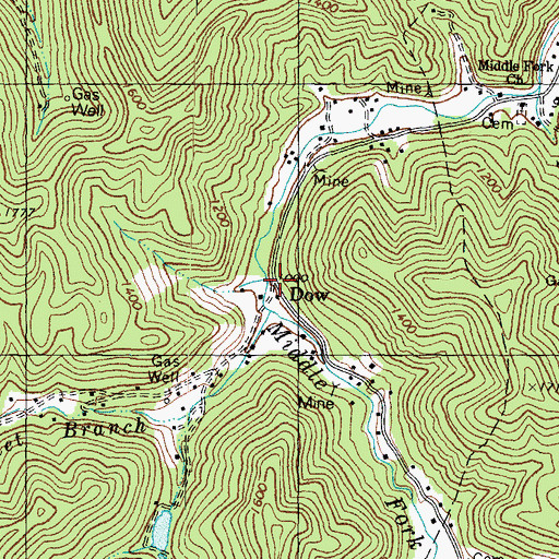 Topographic Map of Dow, KY