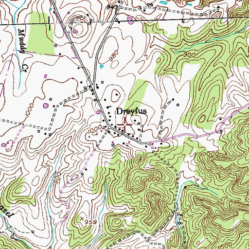 Topographic Map of Dreyfus, KY