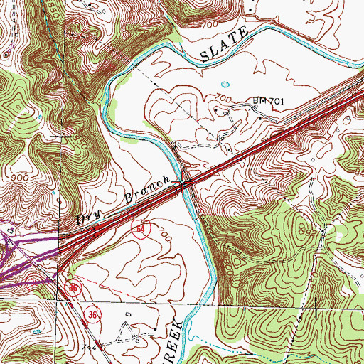 Topographic Map of Dry Branch, KY