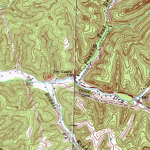 Topographic Map of Dry Creek Church, KY