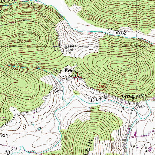 Topographic Map of Dry Fork School, KY