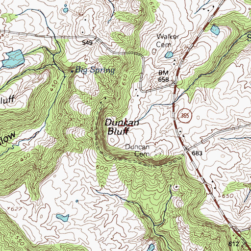 Topographic Map of Duncan Bluff, KY
