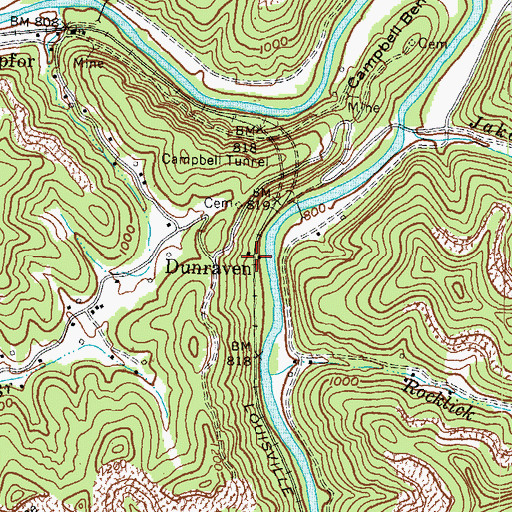 Topographic Map of Dunraven, KY