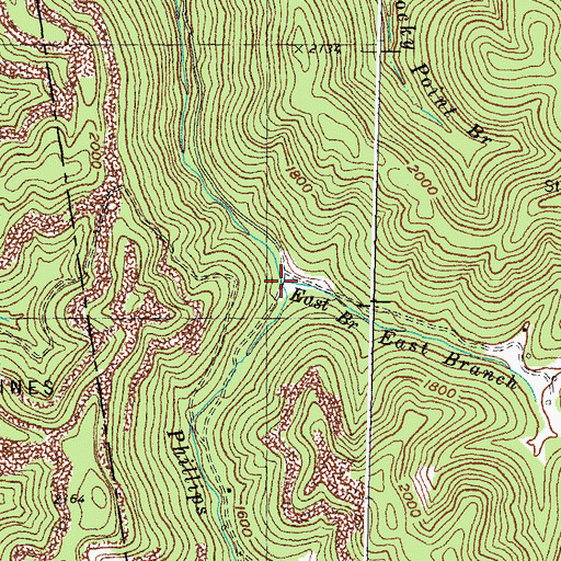 Topographic Map of East Branch Phillips Fork, KY