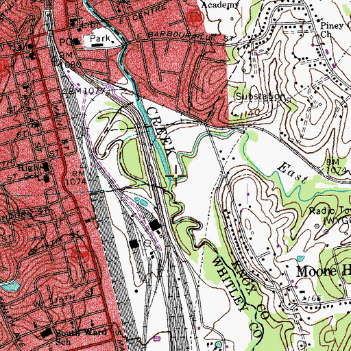Topographic Map of East Fork Lynn Camp Creek, KY