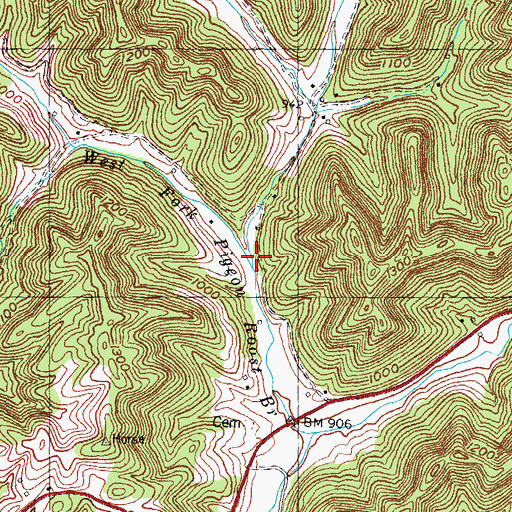 Topographic Map of East Fork Pigeon Roost Branch, KY