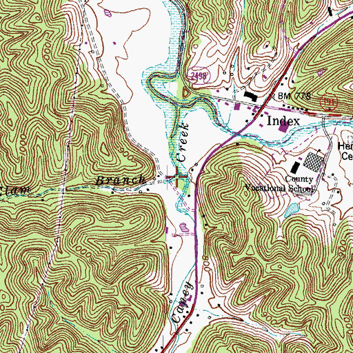 Topographic Map of Elam Branch, KY
